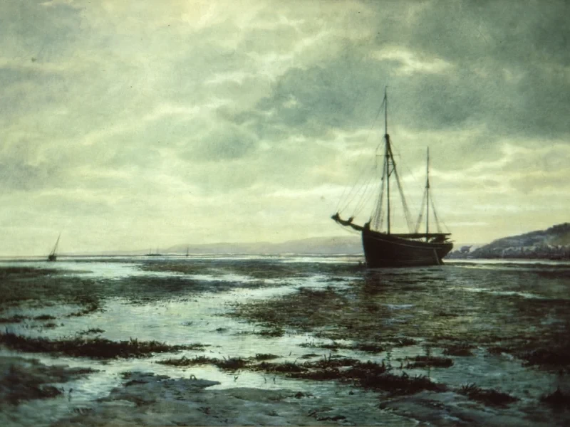 1863-Herbert Sidney Percy - Una nave ancorata con la bassa marea